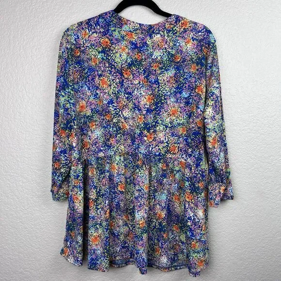 Dear Scarlett Women's Lizzy Babydoll 3/4 Sleeve Top Multicolor Fireworks 2X - Picture 5 of 8